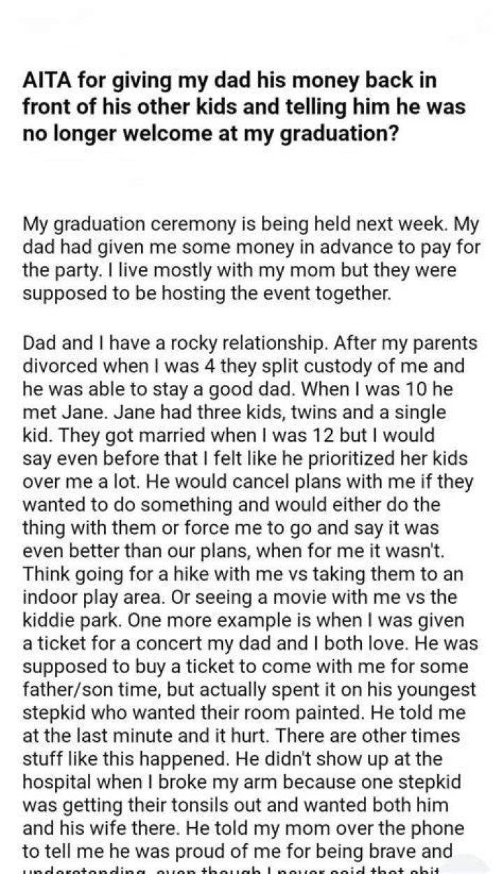 Aita For Giving My Dad His Money Back